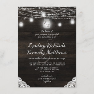 Invitación Boda Rústico Rústico De Madera Oscura Y Lace