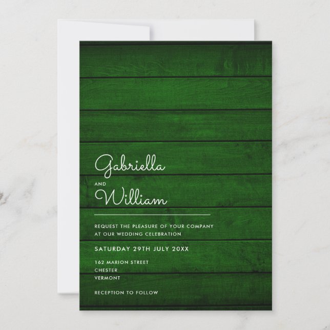 Invitación Boda Rústico Simple Emerald Green Wood (Anverso)