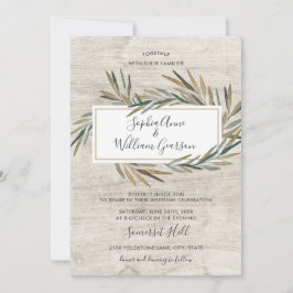 Invitación Boda Rústico Simple Hierba de Madera Blanca y Acua