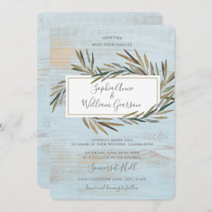 Invitación Boda Rústico simple, madera azul y hierba acuática