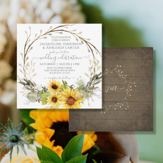 Invitación Boda Rústico Sunflower Eucalyptus Watercolor (Subido por el creador)