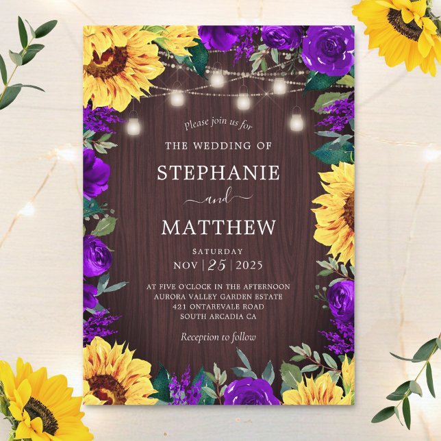 Invitación Boda Rústico Sunflower Purple Mason Jar (Subido por el creador)