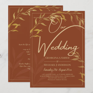 Invitación Boda Rústico Terracota GOLD todo en 1 presupuestad
