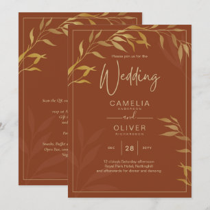 Invitación Boda Rústico Terracota GOLD todo en 1 presupuestad