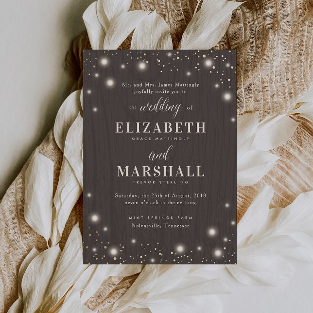 Invitación Boda Rústico Twinkle Fairy Light Wood (Subido por el creador)