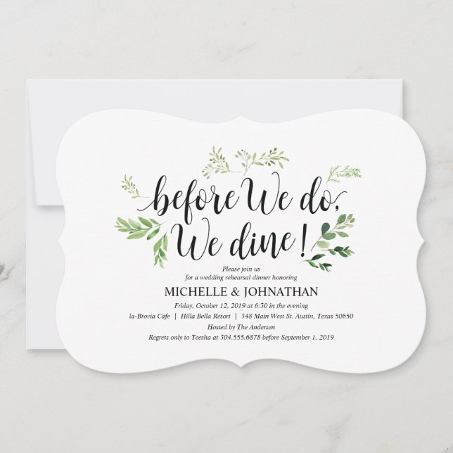 Invitación Boda rústico verde para la cena (Anverso)