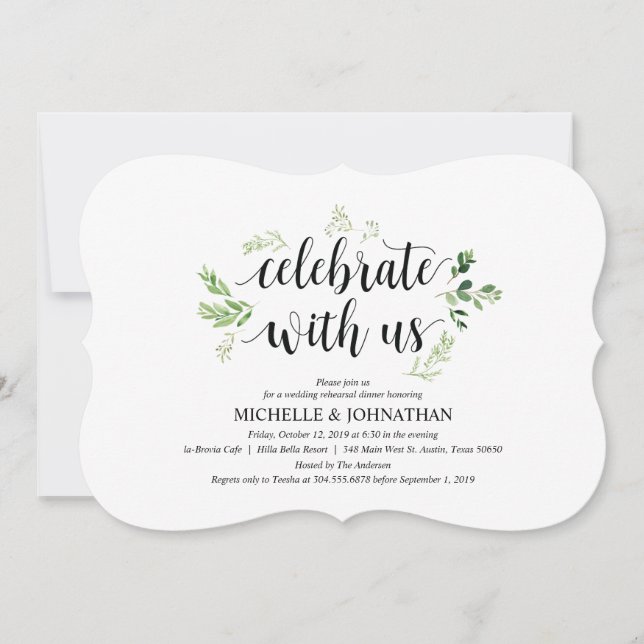 Invitación Boda rústico verde para la cena (Anverso)