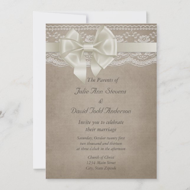 Invitación Boda Rústico Vintage Burlap & Lace (Anverso)