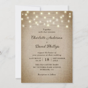 Invitación Boda Rústico Vintage Burlap String Lights