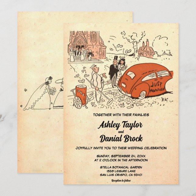 Invitación Boda Rústico Vintage Casado Pareja Retro (Anverso / Reverso)