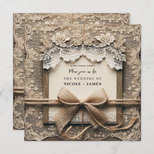 Invitación Boda Rústico Vintage Floral Lace Burlap