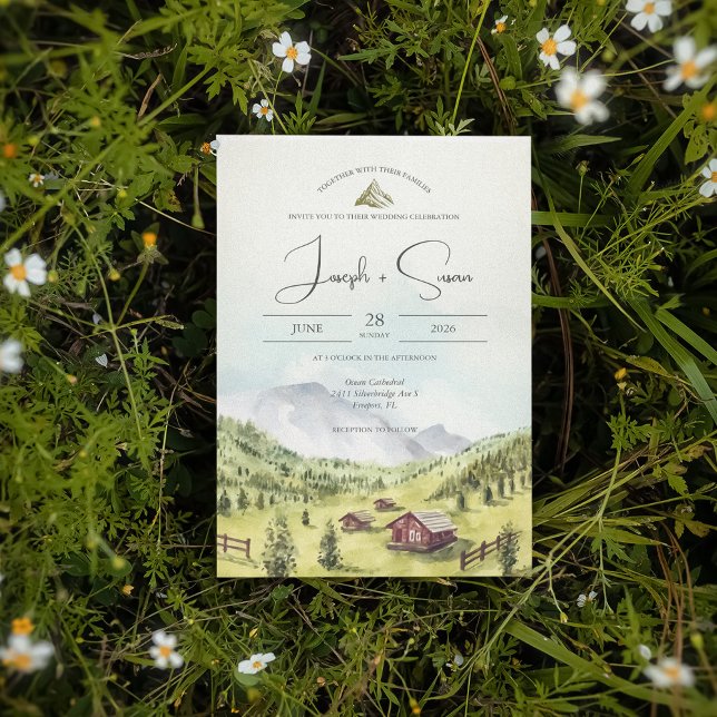 Invitación Boda Rústico Watercolor Mountain Woods Pine Tree (Subido por el creador)