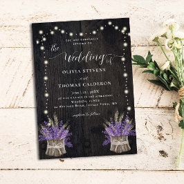 Invitación Boda Rústico Wood Lavender Wheat String Lights