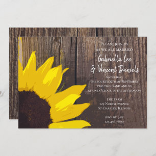 Invitación Boda Rústico Yellow Sunflower and Barn Wood
