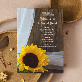 Invitación Boda Rústico Yellow Sunflower and Barn Wood