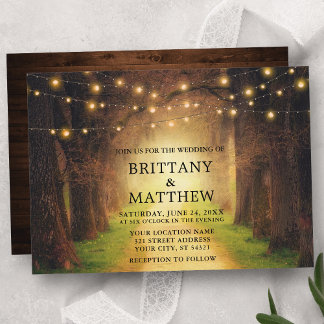 Invitación Boda Rutic Forest Path Wood String Lights