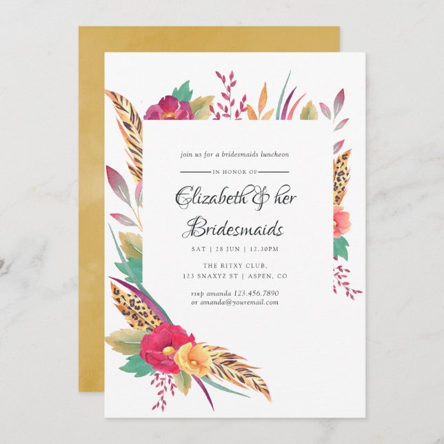 Invitación Boda Safari Acuarela Almuerzo de Damas de Honor (Anverso / Reverso)