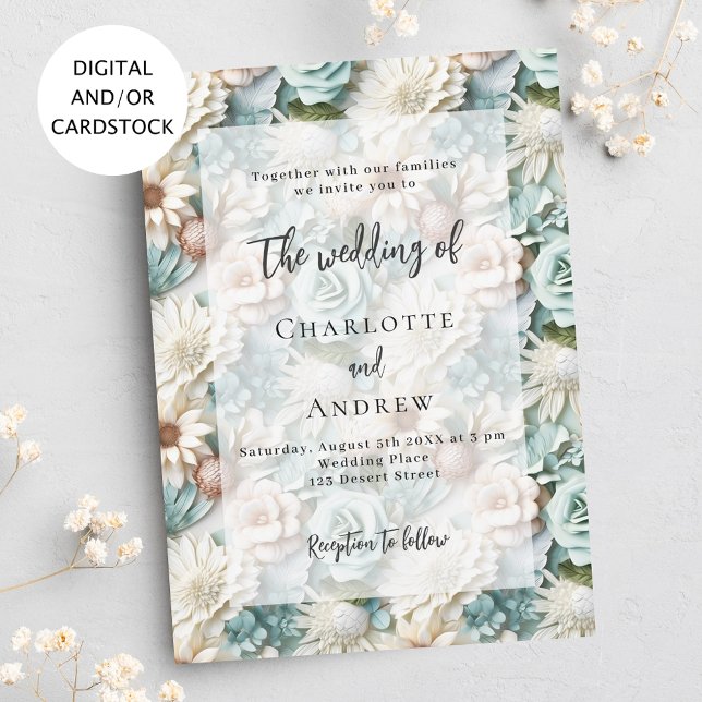 Invitación Boda sage floral blanca verde elegante (Subido por el creador)