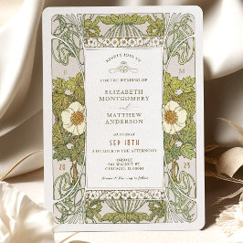 Invitación Boda Sage Green Art Nouveau Alphonse Mucha
