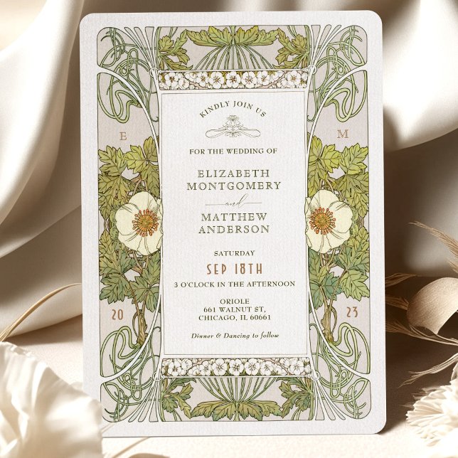 Invitación Boda Sage Green Art Nouveau Alphonse Mucha (Subido por el creador)