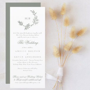 Invitación Boda Sage Green Classic Wreath Monograma RSVP
