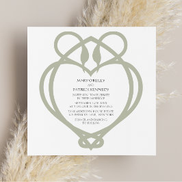 Invitación Boda Sage Green Irish Celtic Swan Love Knot