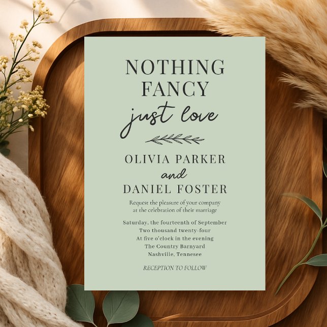 Invitación Boda Sage Green Nothing Fancy Just Love (Subido por el creador)