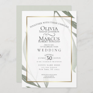 Invitación Boda   Sage Green Olive Branch Watercolor Leaf
