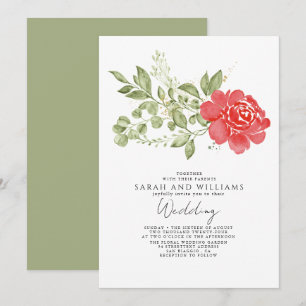 Invitación Boda Sage Green Red Floral Boho