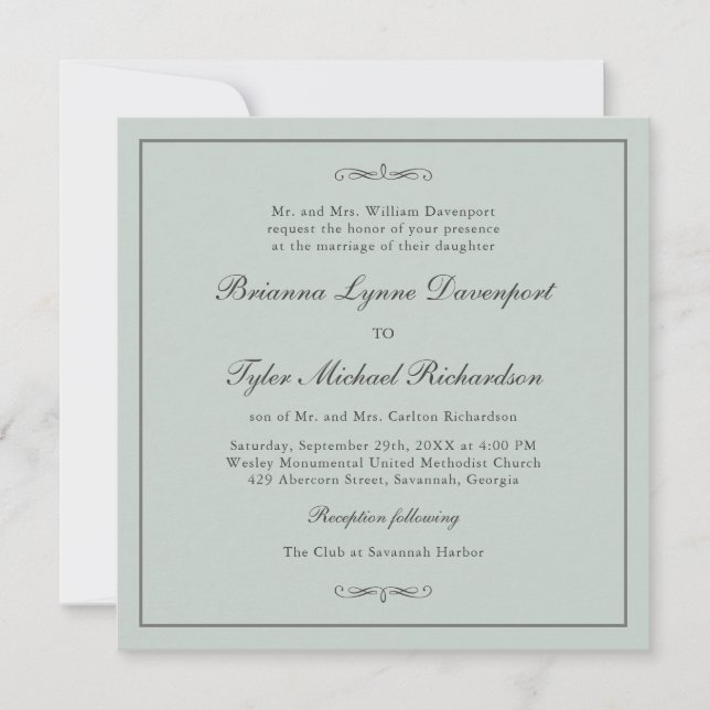 Invitación Boda Sage Green Square Classic Simple Elegance (Anverso)