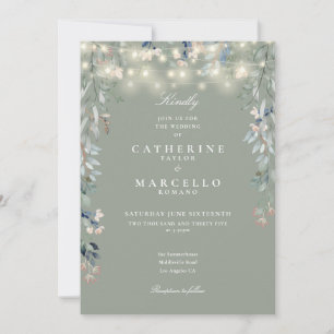 Invitación Boda Sage Green Wildflowers String Lights