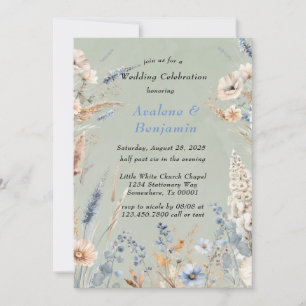 Invitación Boda Sage Green y Dusty Blue Wildflowers