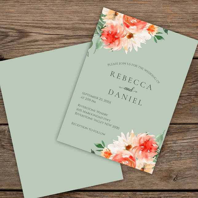 Invitación Boda Sage Green y Naranja Floral Boho (Subido por el creador)