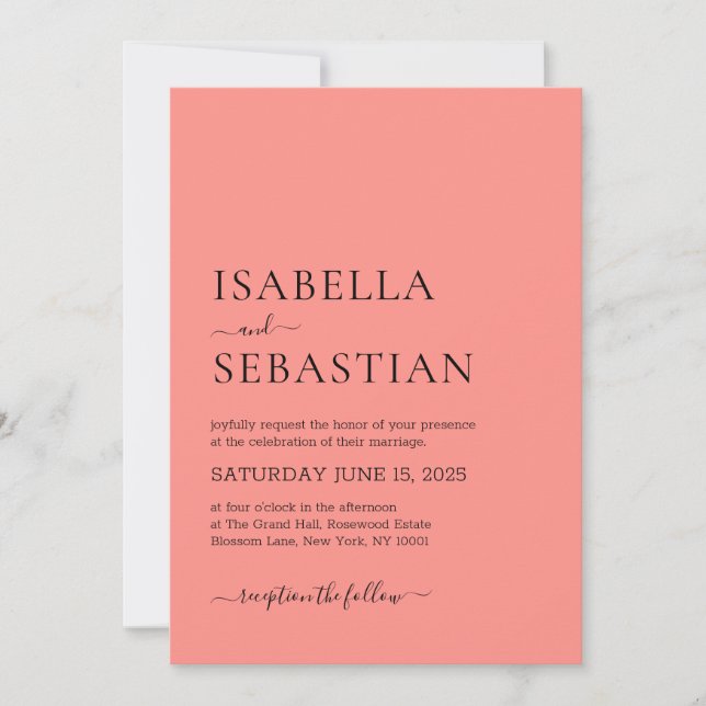 Invitación Boda Salmón Simple (Anverso)