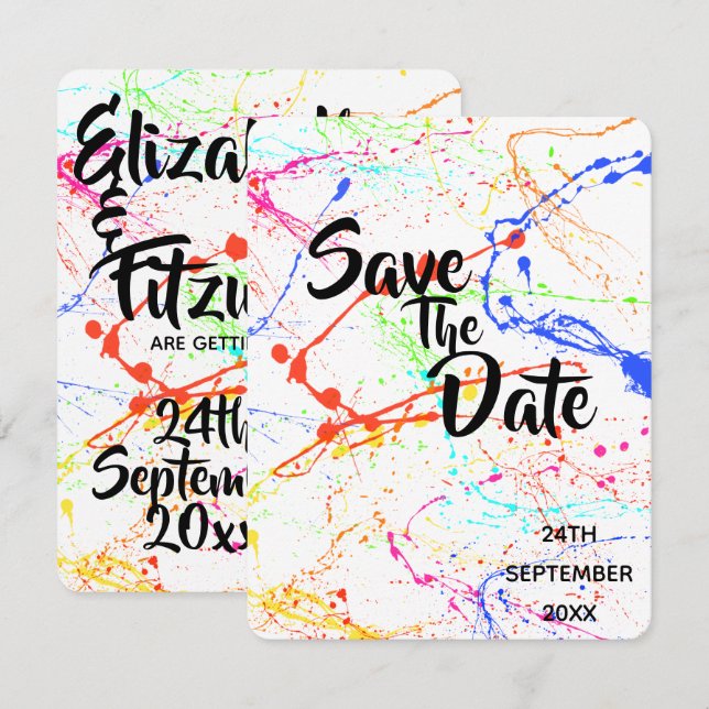 Invitación Boda salpicada Guardar La Fecha (Anverso / Reverso)