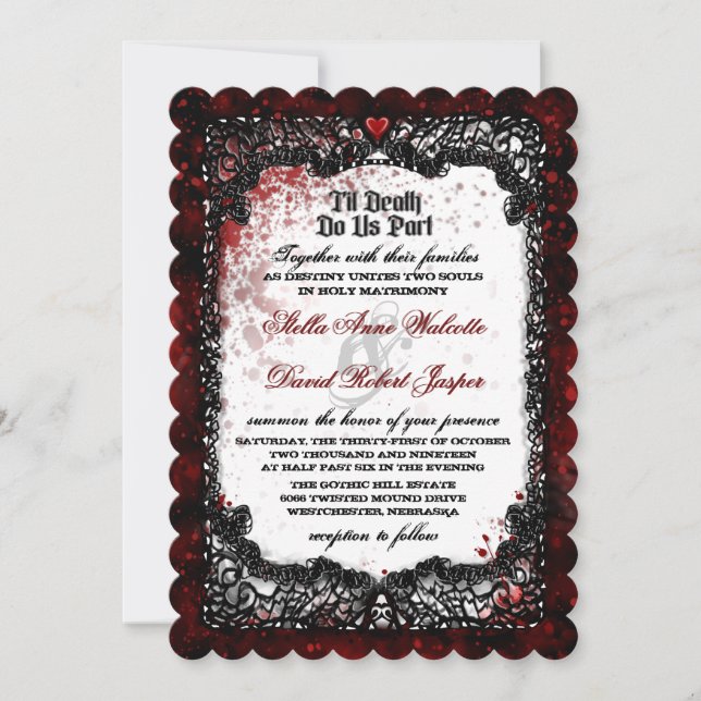 Invitación Boda salpicado de sangre junto con RECEPCIÓN (Anverso)