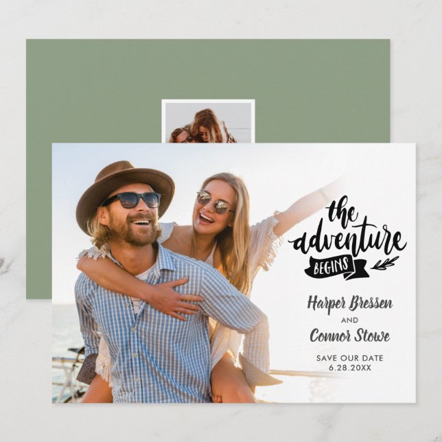 Invitación Boda Salva la Fecha 2 Foto Comienza la Aventura (Anverso / Reverso)