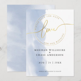 Invitación BODA | Salva la Fecha Acuarela Azul Polvoriento