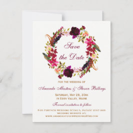 Invitación Boda salva la fecha - Floral de Borgoña, plumas