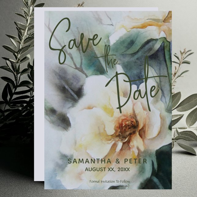 Invitación Boda Salva La Fecha Rosas De Acuarela Sage Green (Wedding Save The Date Watercolor Roses Sage Green Invitation)