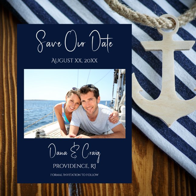 Invitación Boda Salva La Foto De La Armada Náutica (Wedding Save The Date Photo Nautical Navy Invitation)