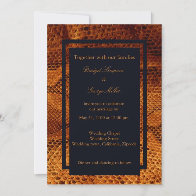 Invitación boda salvaje de piel de serpiente de lujo (Anverso)