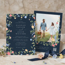 Boda Salvaje Flor de Campo Azul Marino Código QR R