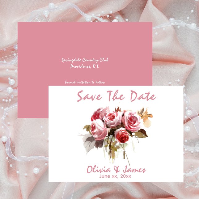 Invitación Boda Salvar La Fecha Blando Rosas Antiguos Rosa (Subido por el creador)
