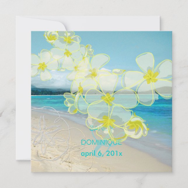 Invitación Boda Sandy Beach/plumerias destino (Anverso)