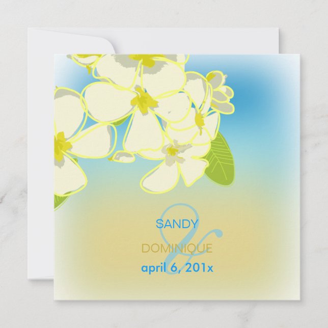 Invitación Boda Sandy Beach/plumerias destino (Anverso)