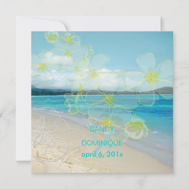 Invitación Boda Sandy Beach/plumerias destino (Anverso)