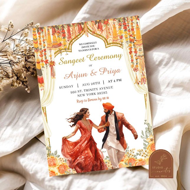 Invitación Boda Sangeet Hindú Floral (Subido por el creador)