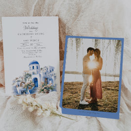 Invitación Boda Santorini azul y blanco