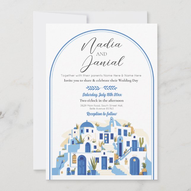Invitación Boda Santorini Grecia Ceremonia griega (Anverso)